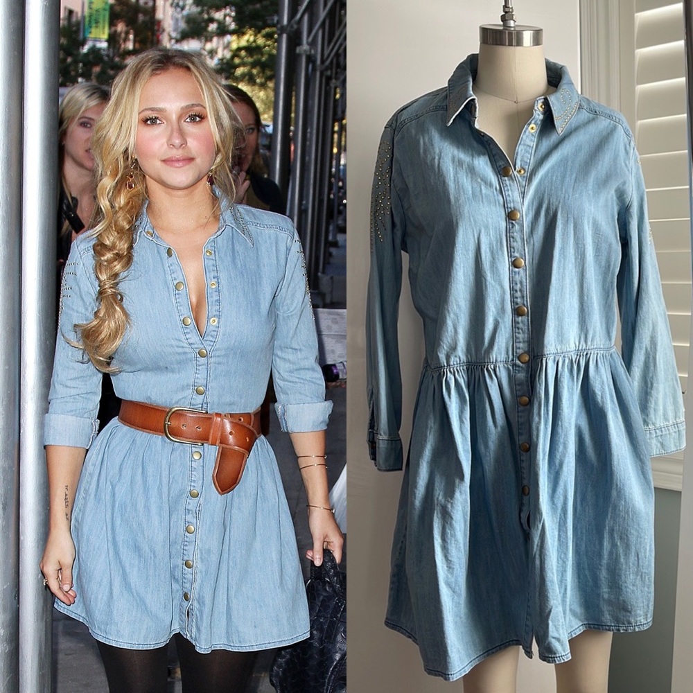Topshop Denim Gold Button Embellished Dress size 12 | Western